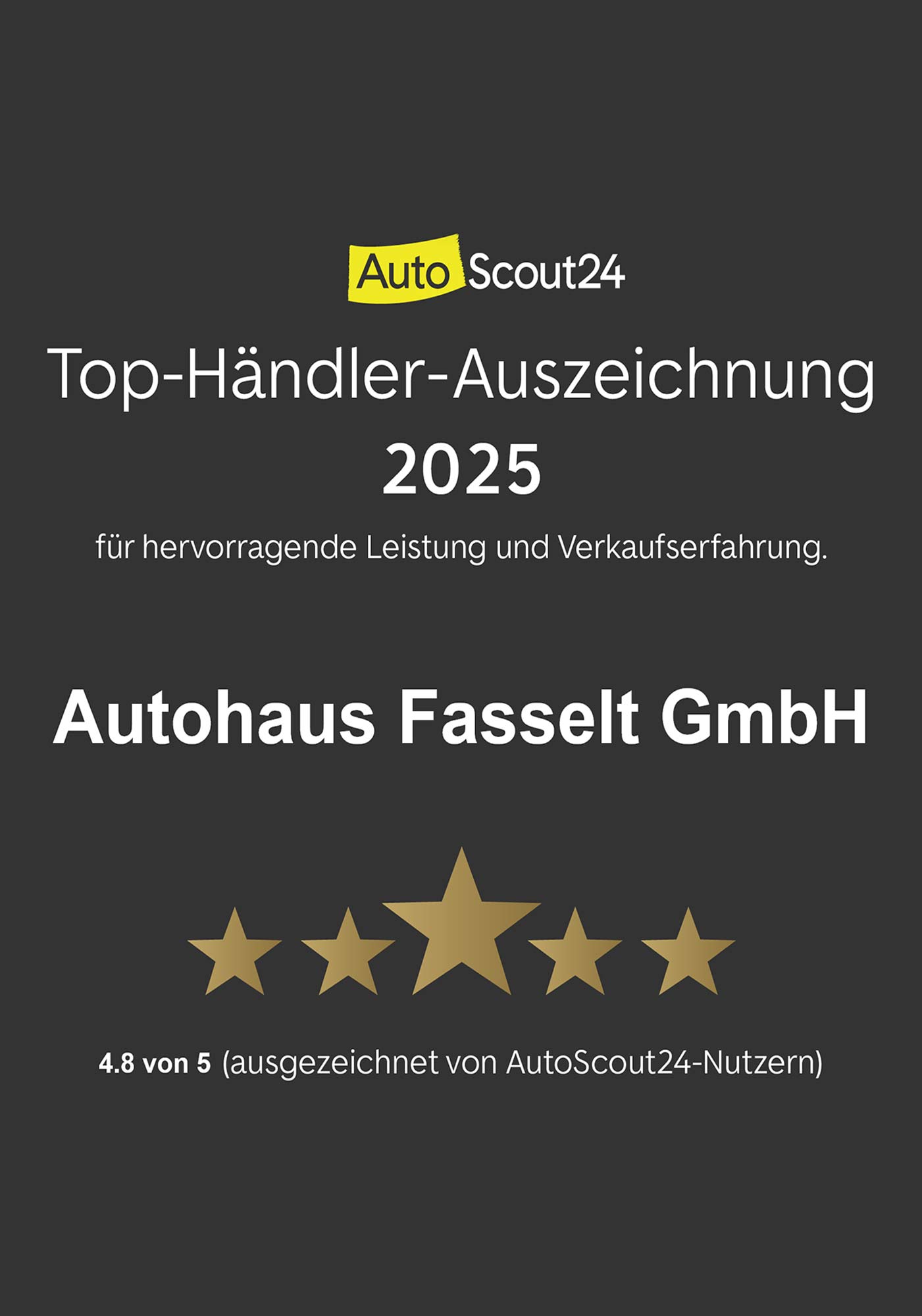 Autohaus Fasselt 5 Sterne Auszeichnung 2025