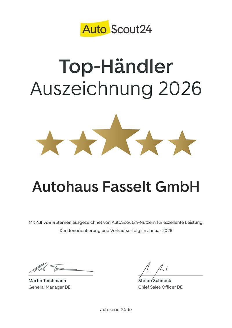 Autohaus Fasselt 5 Sterne Auszeichnung 2026