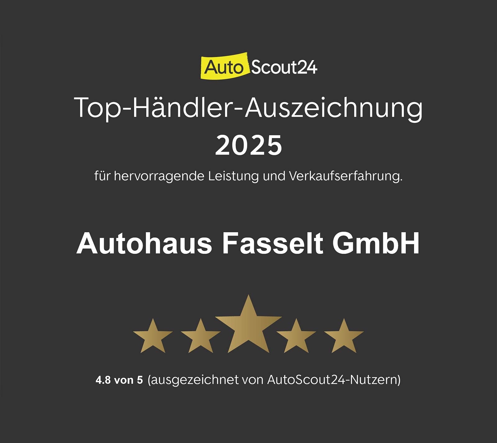 Autohaus Fasselt 5 Sterne Auszeichnung 2025